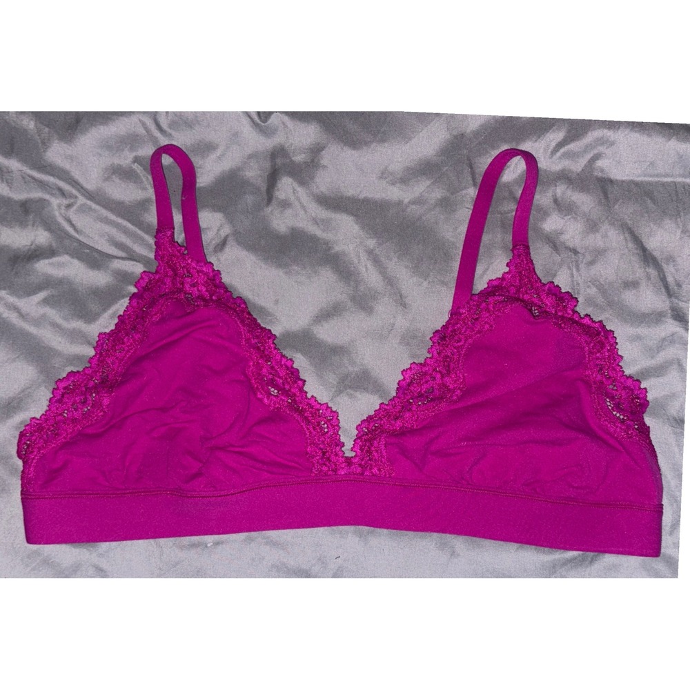 Fuchsia Plus Size Full Figure Lace Trim‎ Unlined Triangle Bralette, 2X